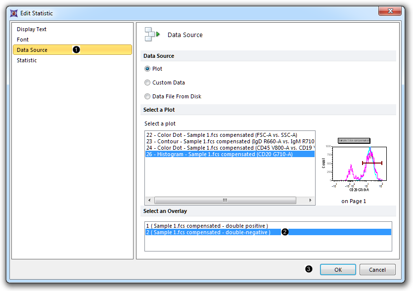 Figure T29.31  Defining the second overlay in the histogram as the data source for a statistical token