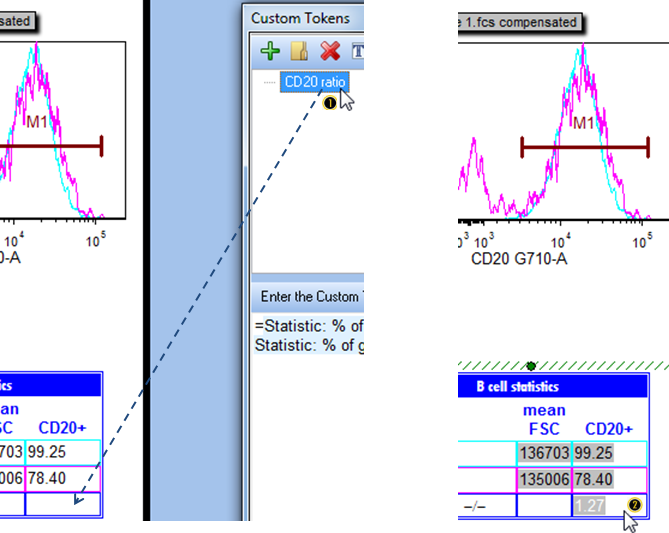 Figure T29.36  Dragging and dropping a custom token from the custom tokens window into the summary text table on the layout