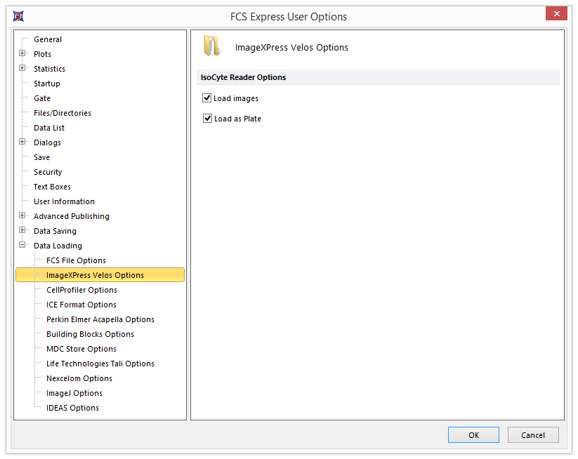Figure T25.2  Setting up ImageXpress Velos Data Loading Preferences in FCS Express