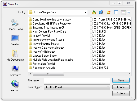 Figure 17.5 - The file export Save As dialog. Note the files of type dropdown list and Options button.