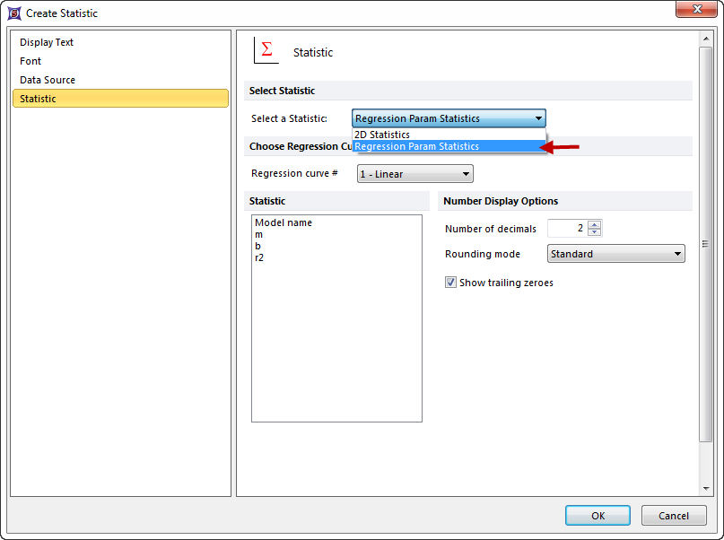 Fig. 11.39 Choosing Regresion Paramater Statistics