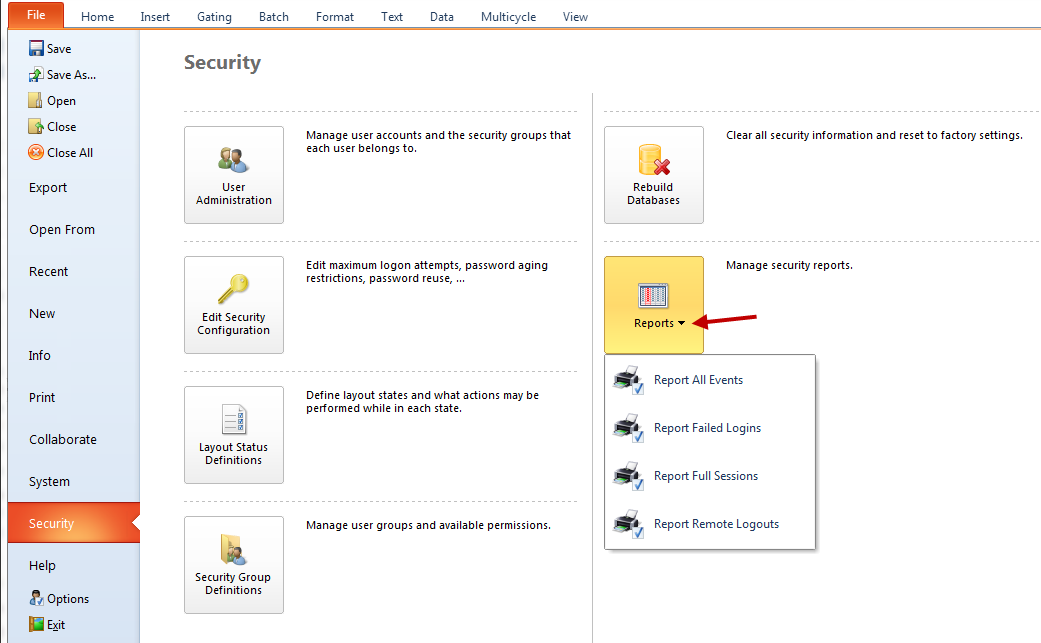 Figure 32.20 Navigating to the Security Reports Gallery