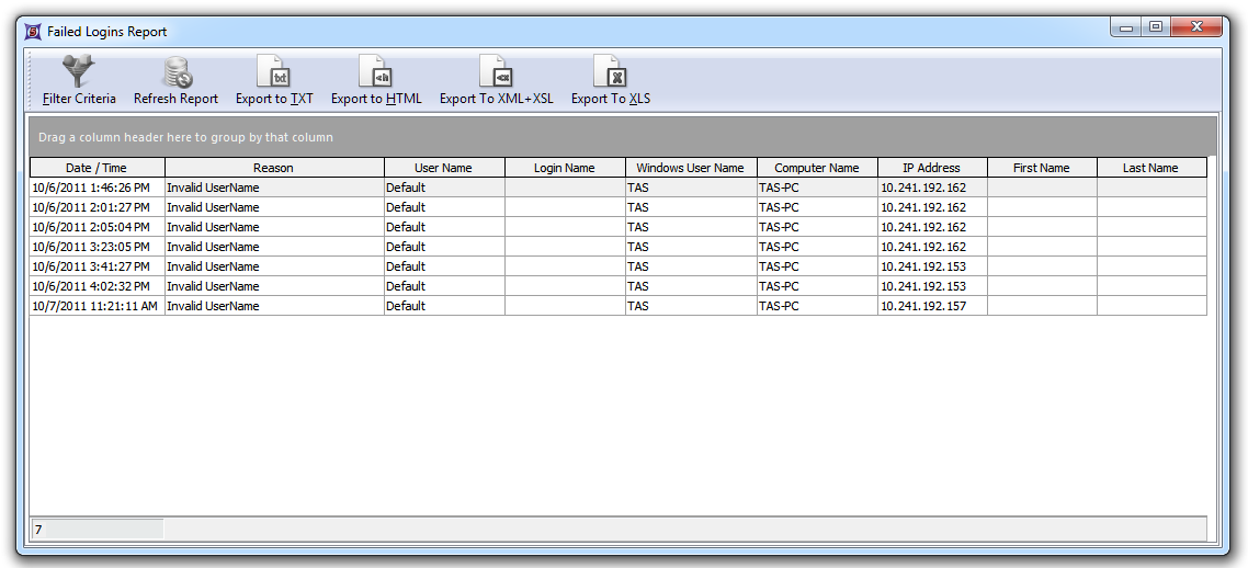Figure 32.22 The Failed Logins Report Dialog