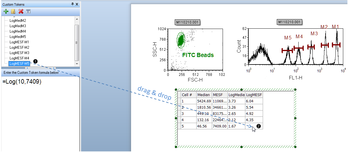 Figure T27.2  Dragging and Dropping the LogMESF-M5 Custom Token to the Custom Data Grid