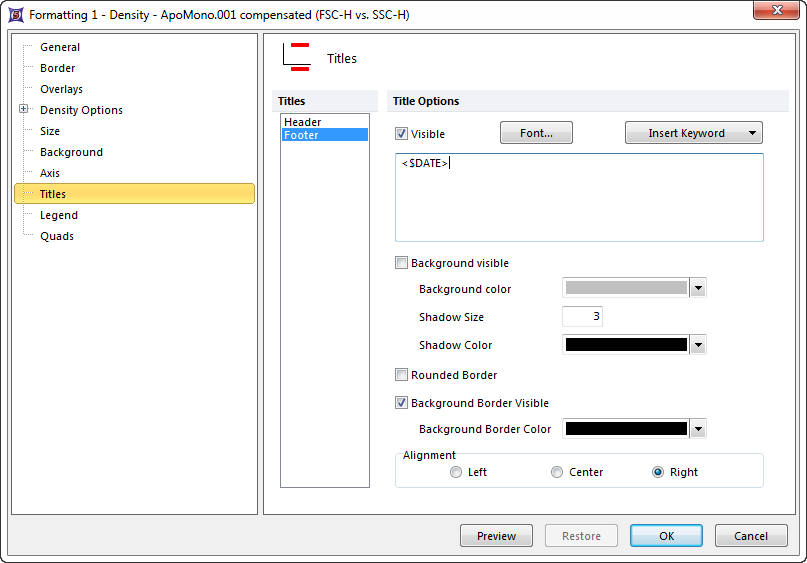 Figure T3.18  Formatting Titles Category (Footer)