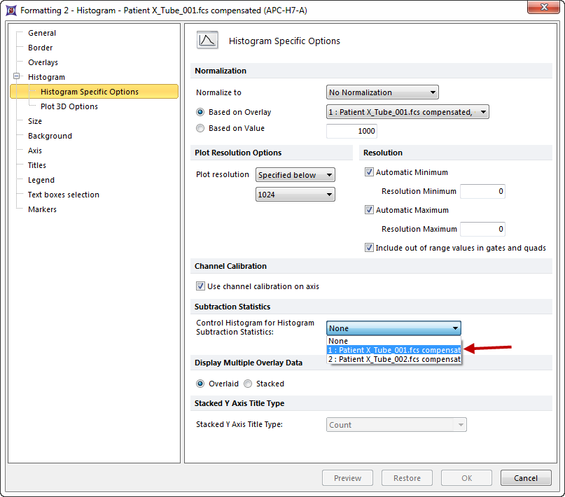Figure 14.1  Setting the Control Histogram in the Formatting Hisotgram Specific Options Dialog