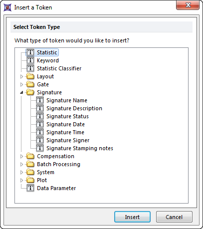 Figure 33.7 Signature tokens available in FCS Express.