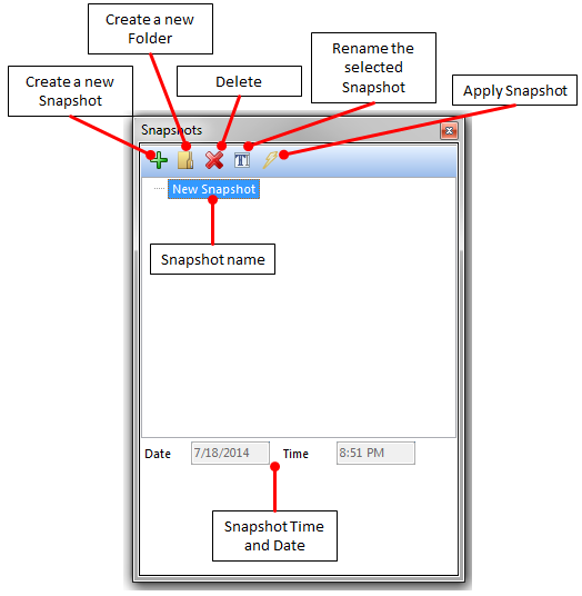 Figure 9.17 The commands available in the Snapshots navigator.