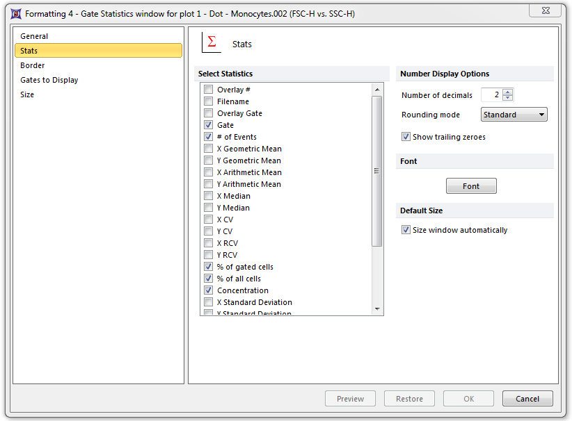 Figure T22.10  Stats Category of the Statistics Window Format Dialog