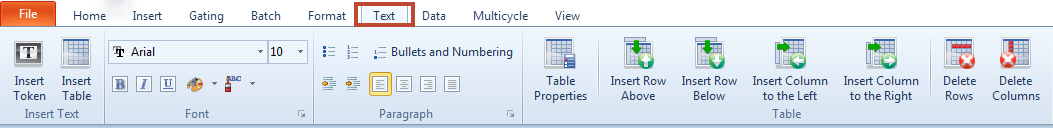 The Text Tab in the Ribbon