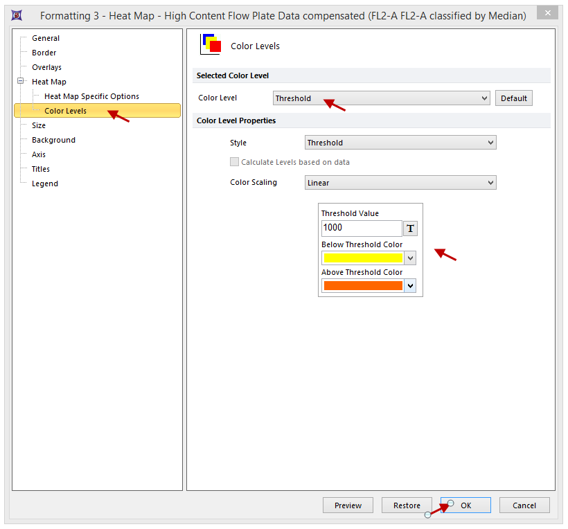 Figure T18.12  Defining a Threshold to Display as a Color Level in a Heat Map