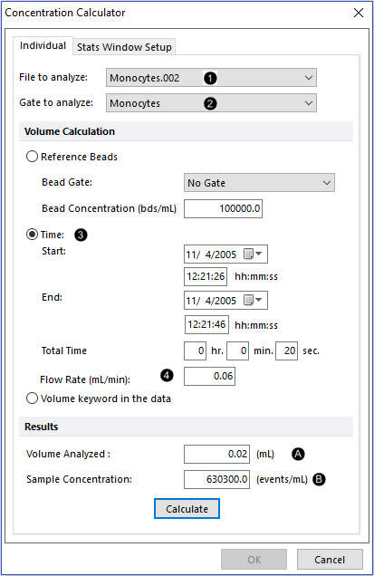 Figure T22.4  Concentration Calculator Dialog Using Time and Flow Rate