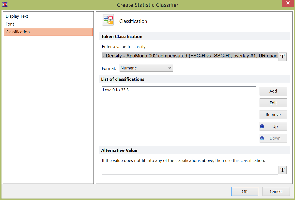 Figure T5.39B  Create Statistic Classifier Dialog with "Low" Token Defined
