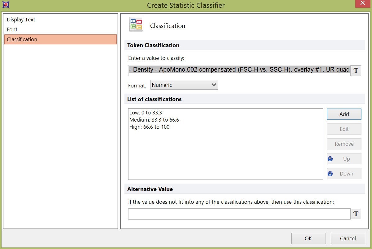 Figure T5.41  Create Statistic Classifier Dialog with all Classifications Listed