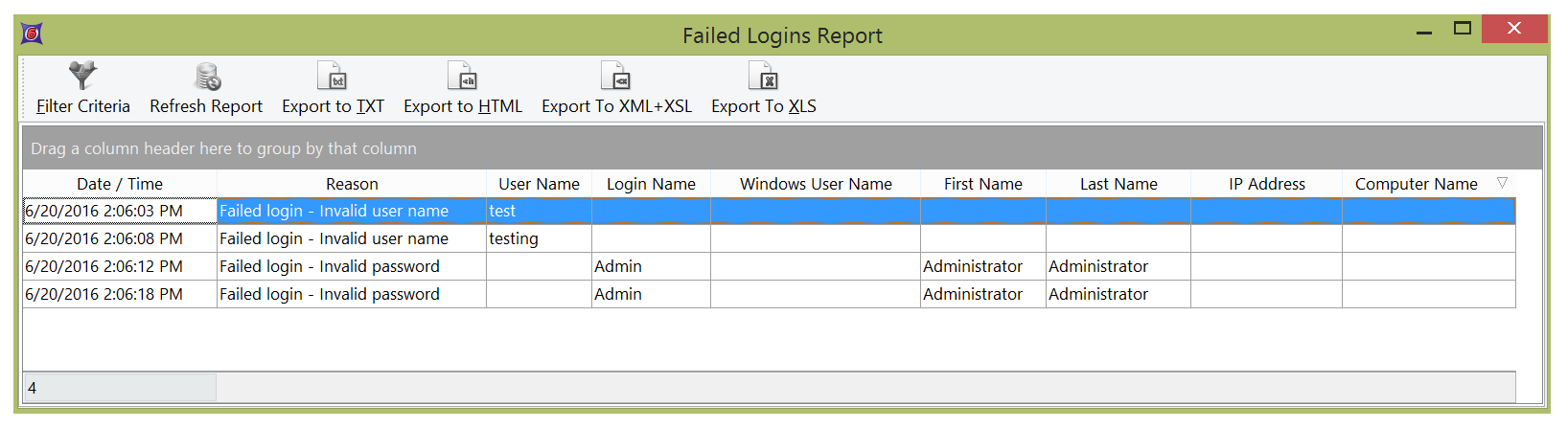 Figure 38.35 The Failed Logins Report Dialog