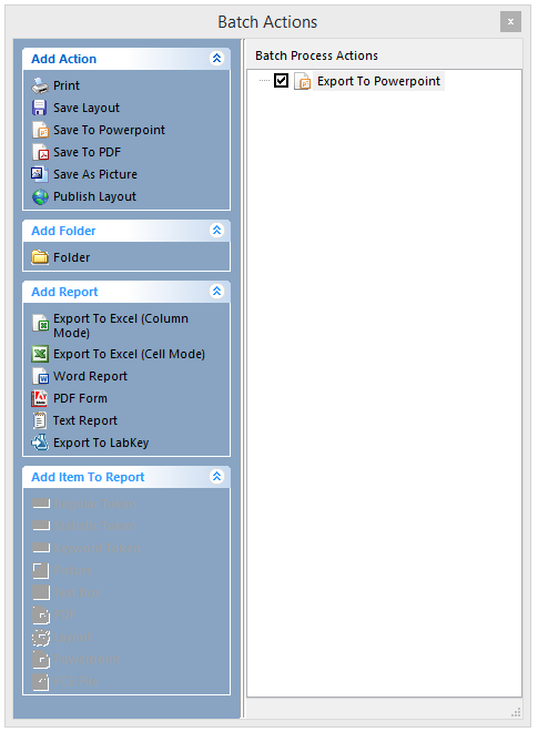 Figure T9.9  Batch Actions Window Updated with Export to PowerPoint Action