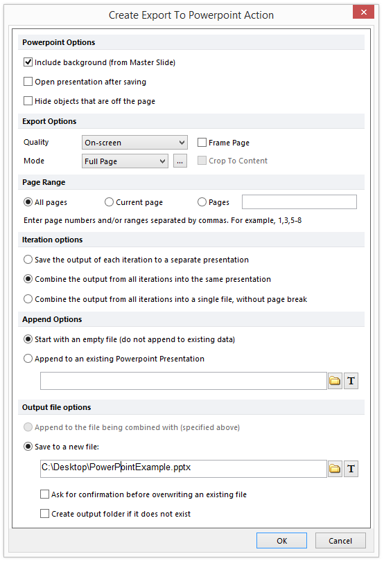 Figure T18.33  Create Export To Powerpoint Action Dialog