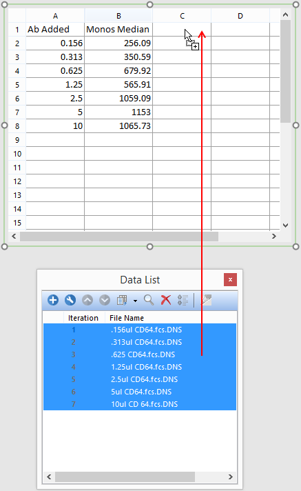 Figure T17.9 - Drag and Drop Files from Data List to spreadsheet