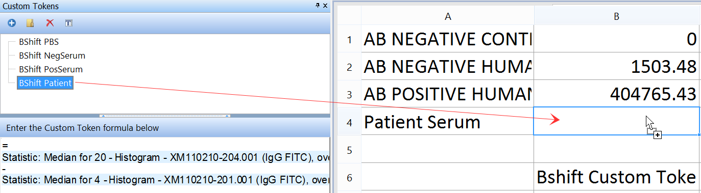 Figure T15.27  Dragging and Dropping the 'BShift PBS' Custom Token into the Spreadsheet.