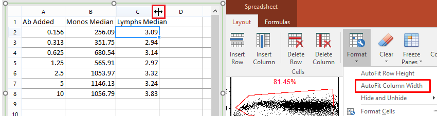 Figure T17.12 - Resizing single column width (left) or autofitting widths for entire spreadsheet (right)