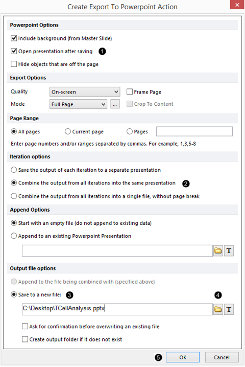 Figure T9.8  Create Export to PowerPoint Action Dialog