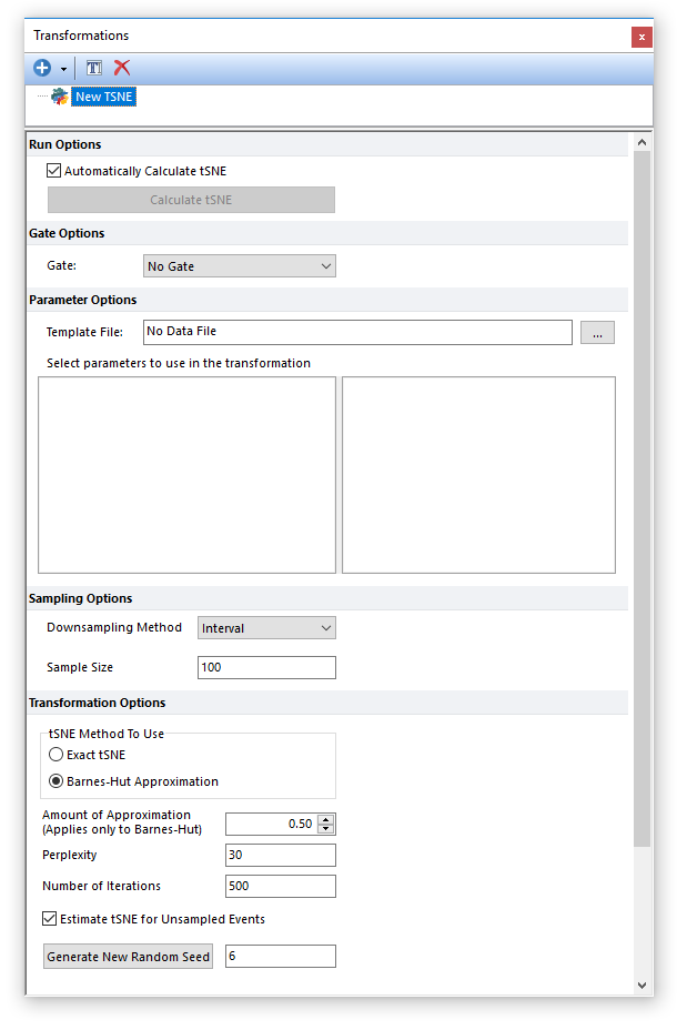 Figure 29.61 - The tSNE dialog opens when a new tSNE transformation is created.