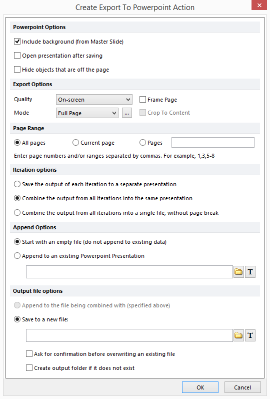 Figure 20.20  Create Export to Powerpoint Action Dialog