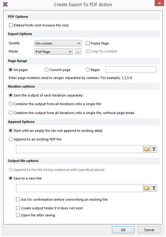 Figure 20.22  Create Export to PDF Action Dialog