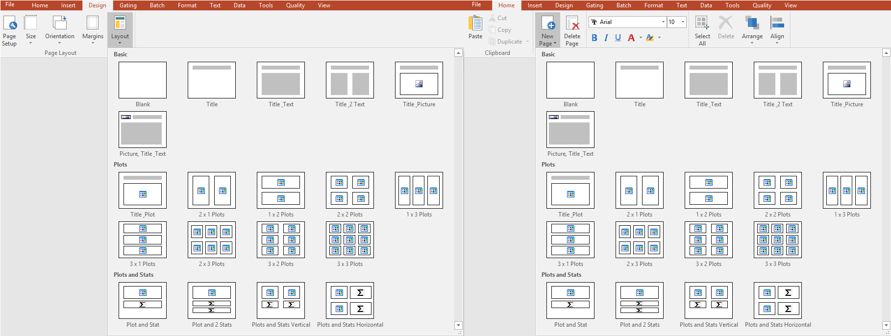 Figure 4.41  Layouts Using Predefined Placeholders from Design tab (left) or Home tab (right)