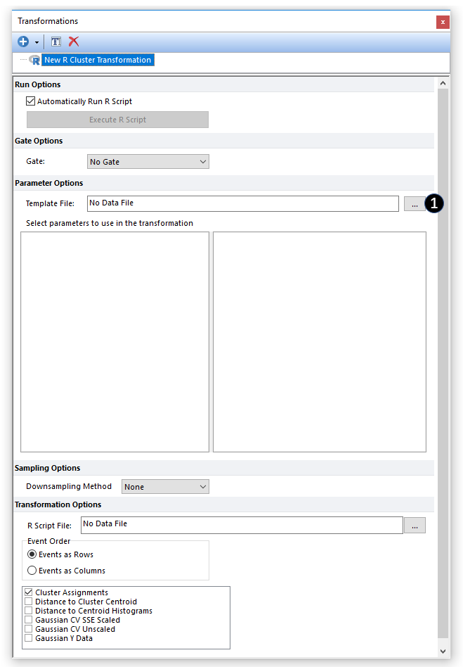 Figure 29.52. The transformation windows populated with a New R Cluster Transformation.