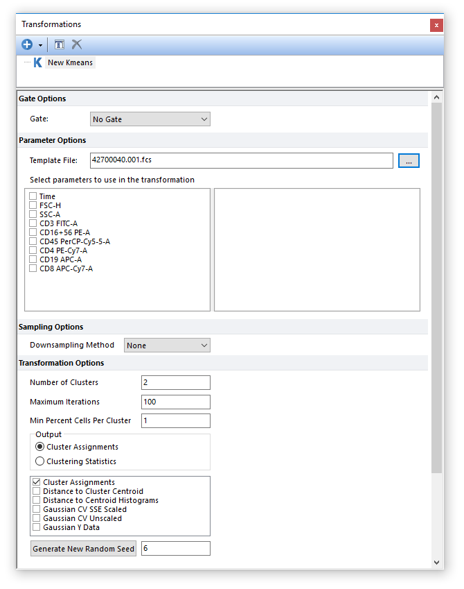 Figure 29.29 - A template file has been loaded into the New Kmeans dialog. 