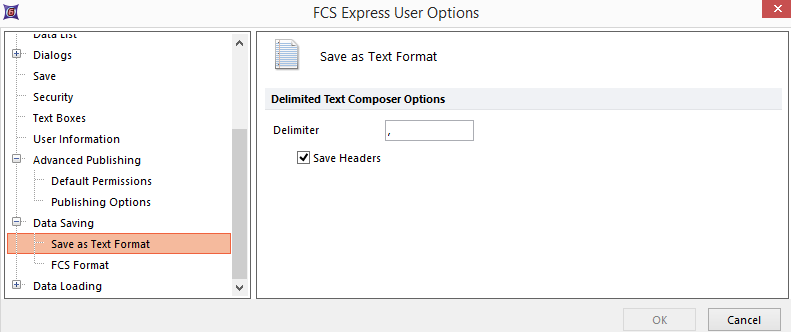 Figure 8.47  Data Saving - Save as Text Format options
