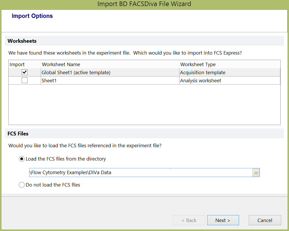 Figure 24.1  Import BD FACSDiva File Wizard - Import Options