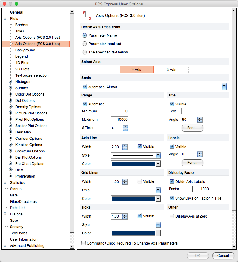 Figure 8.6  Edit Preferences - Axis Options