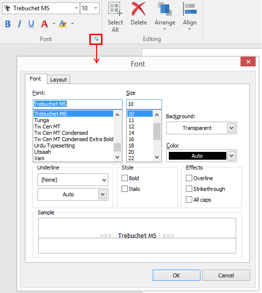 Figure 3.11 - Home Tab Font Group to Font Dialog