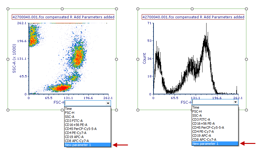Figure 29.51 When an R Add Parameter transformation is applied to a plot, transformation results can be accessed as new parameters.