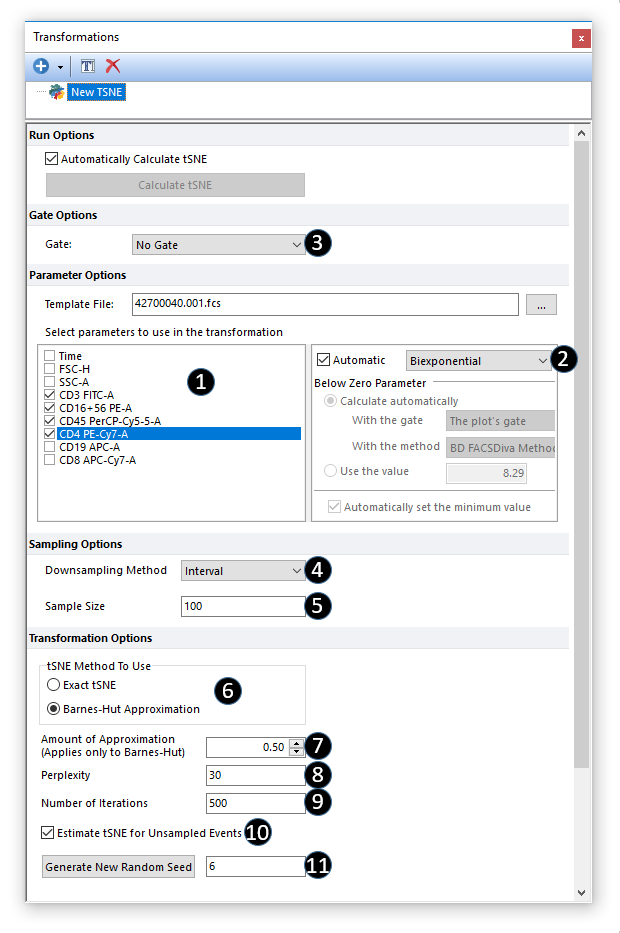 Figure 29.63 Steps to complete the tSNE dialog.