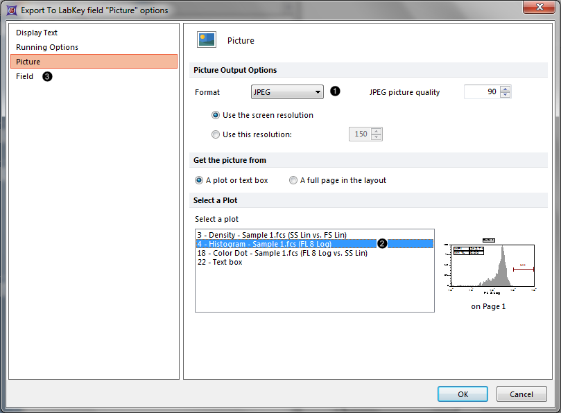 Figure T9.51 Format and data source options for exported pictures