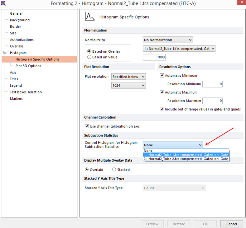 Figure 13.1  Setting the Control Histogram in the Formatting Histogram Specific Options Dialog