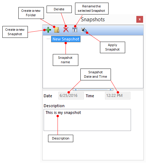 Figure 9.46 The commands available in the Snapshots navigator.