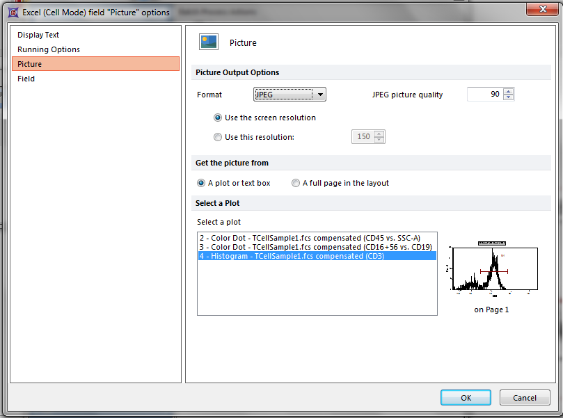 Figure T9.27  Excel (Cell Mode) field "Picture" options Dialog 