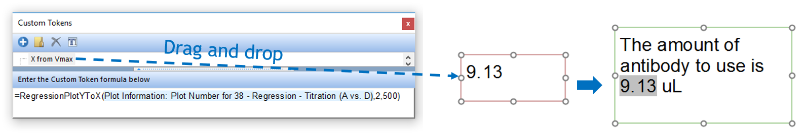 Figure T17.29.  Inserting the completed Custom Token for interpolated X value onto the layout