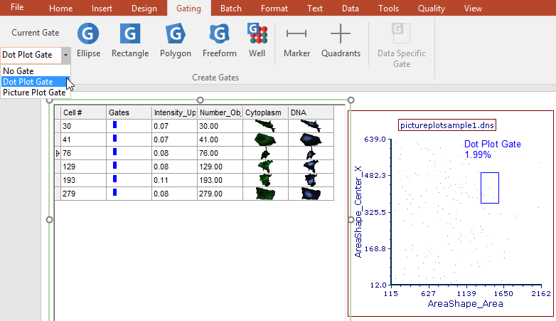 Figure T26.25 Apply Dot Plot Gate to Data Grid