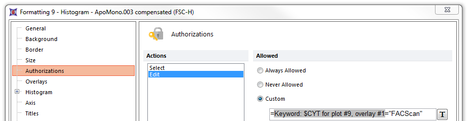 Figure 37.5Authorizations window showing proper syntax for text-type tokens to return a true/false value.