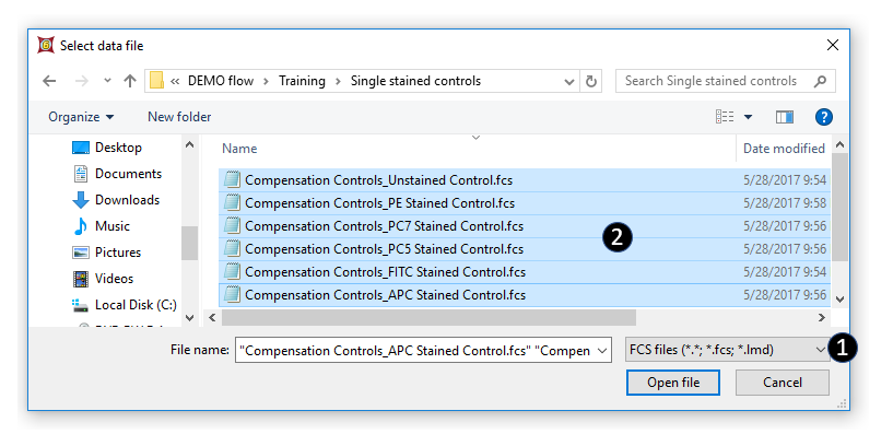 Figure T8.8 - Use the Select Data File window to select all of the files for use in the Automatic Compensation Setup.