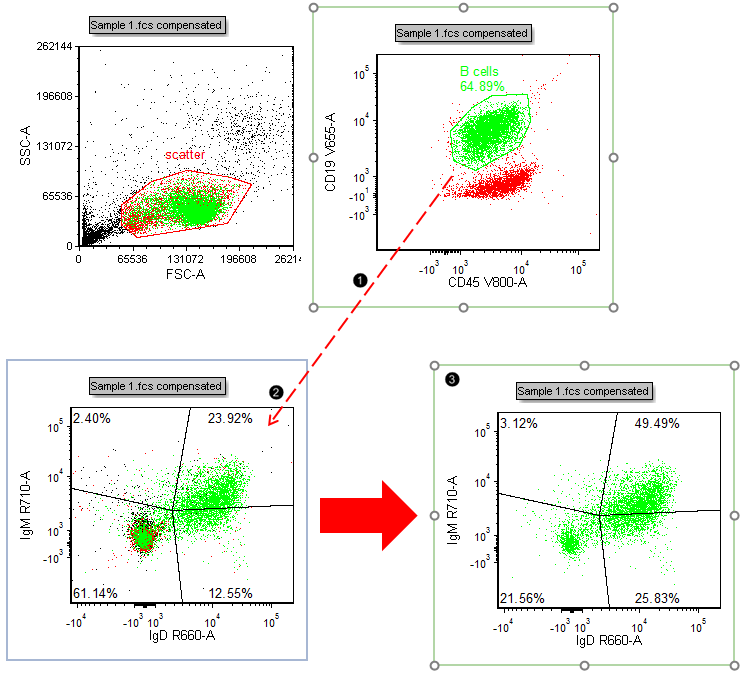 Figure T29.10  Gating a plot by dragging and dropping a gate from another plot