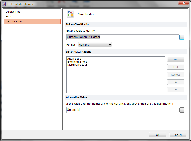 Figure T18.39  Changing the Classification Token to Z Factor