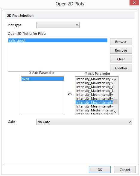 Figure T24.10  Opening a Heat Map and Choosing the Y-Axis Parameter from the Open 2D Plots Dialog