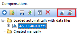 Figure 16.19 -Compensation navigator menu to access options to apply selected compensation to selected or all plots (outlined in red) 