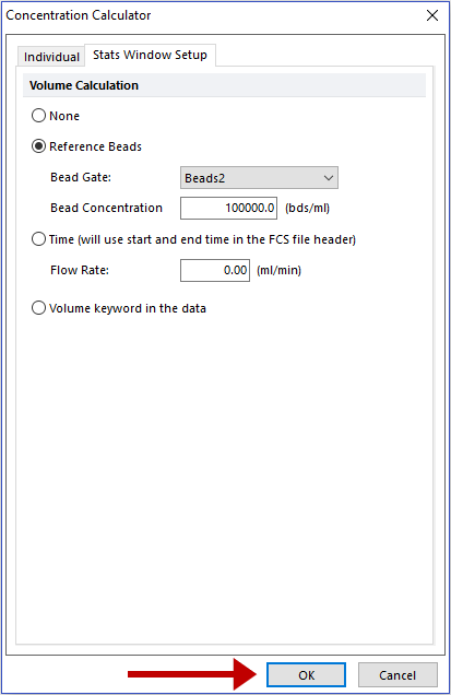 Figure T22.12  Concentration Calculator Dialog -- Stats Window Setup